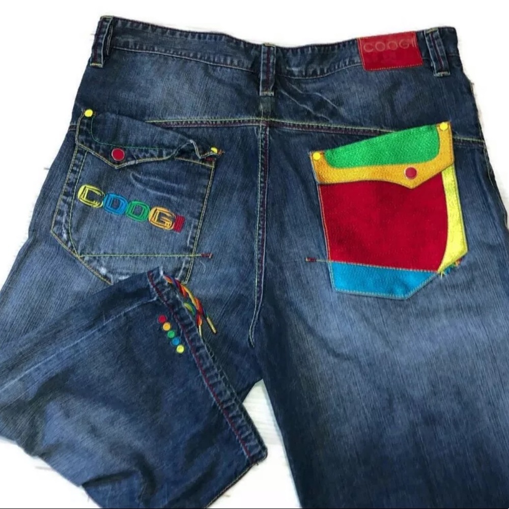 COOGI Denim Pants Size 40 Colorful Elastic Ankle